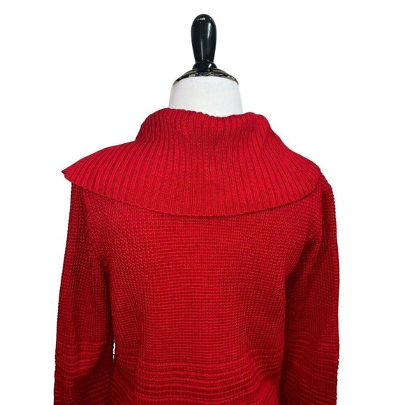 Calvin Klein Women's S Small Cowl Neck Sweater Textured Accent Buttons Red - Picture 6 of 7